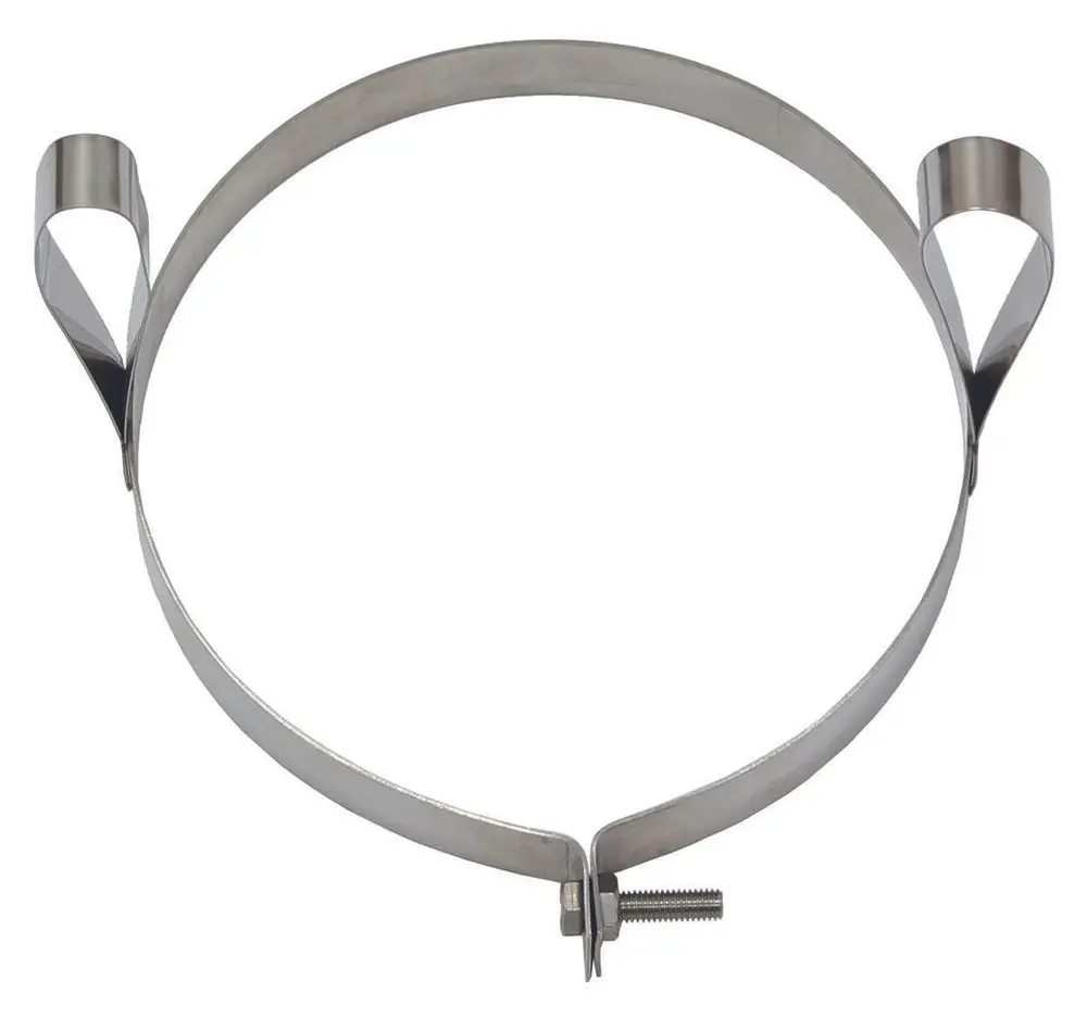 Montagehilfe aus Edelstahl mit Seilschlaufe und verstellbarem Verschluss, geeignet zur Unterstützung von Rohren. Produkt von Vaillant.